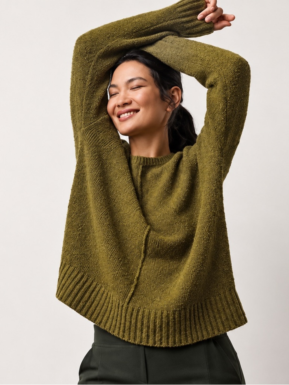 NWT Eileen Fisher Cotton Fluff Crew Neck Top Boxy Fit Basic Length Sweater Sz L